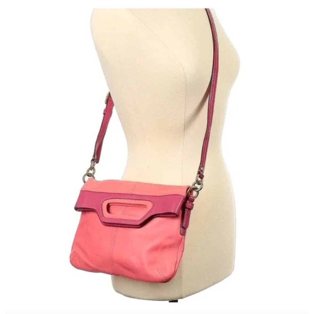 COACH 13388 Bonnie Leather Foldover Crossbody Purse in Pink‎ Adjustable Strap - Picture 2 of 7